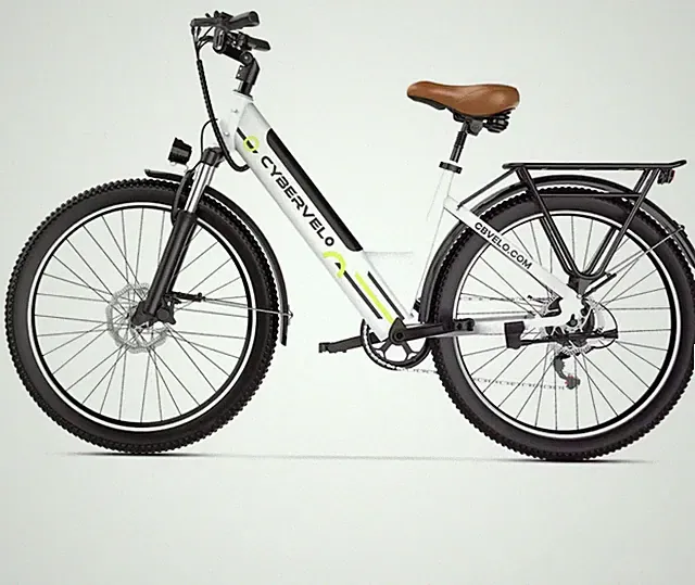 Cybervelo White 1000W ÈBike for Adults 30MPH, 80Miles, 48v, 20ah, 26” Tire