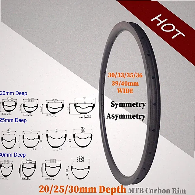 29er Mountain Bike Carbon Fiber Rims Hookless Tubeless Bicycle Wheels Disc Brake