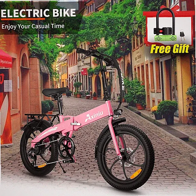 Folding Electric Bike for Adults 30MPH Electric Bicycle Commuter Ebike Pink